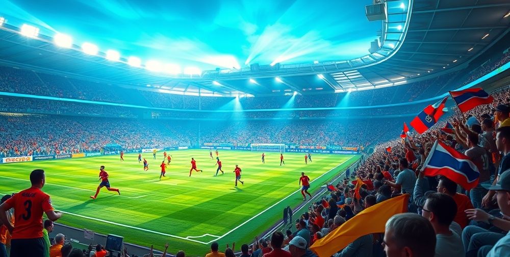 A dynamic scene from FIFA 2024 showcasing vibrant stadium graphics and players in action, with colorful crowd reactions adding to the excitement.