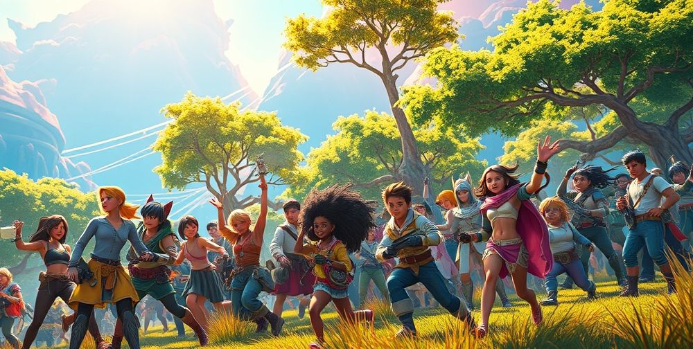 A vibrant scene depicting diverse characters from popular video games engaging in various gameplay elements, showcasing inclusion and representation in the gaming world.