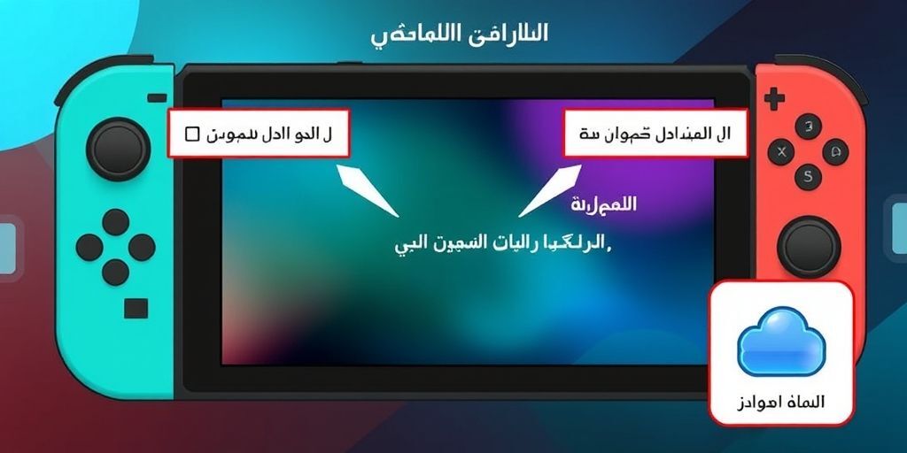 A visual guide showing Nintendo Switch storage management interface in Persian, with arrows pointing to delete options and cloud storage icons.